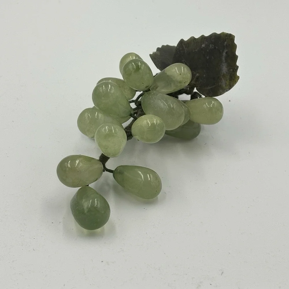 Vintage Midcentury carved Green Jade Grape Cluster / 8